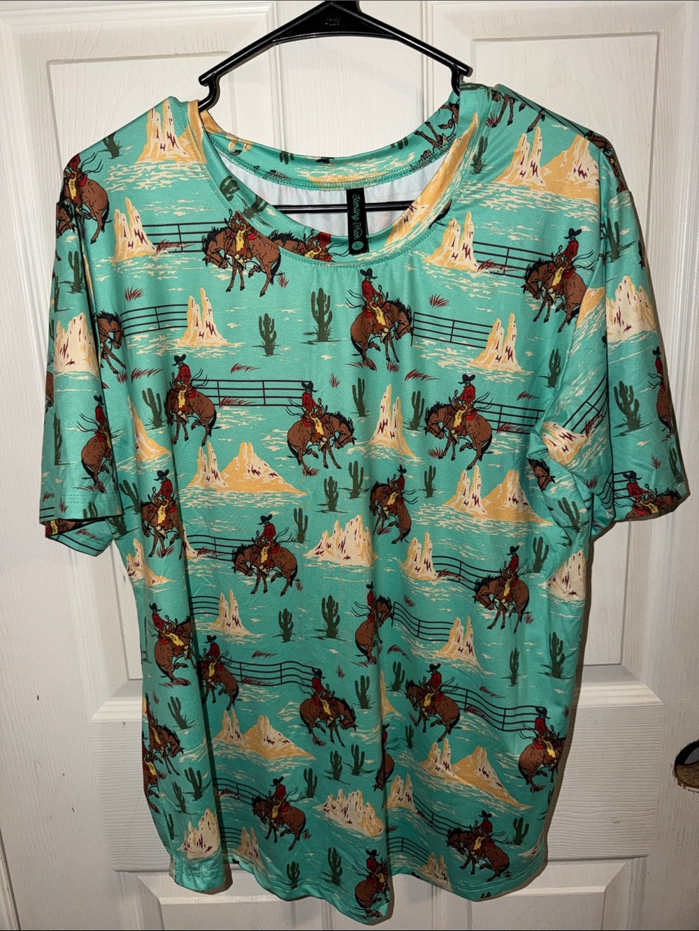 Sterling Kreek Women's Teal Western Print Short-Sleeve Tee